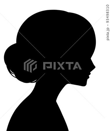 女性の横顔　シルエット　おだんご 93498310