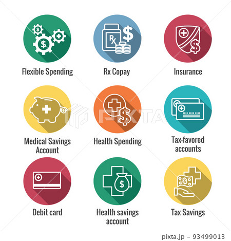 Medical Tax Savings - Health savings account or flexible spending account has HSA, FSA, tax-sheltered savings 93499013