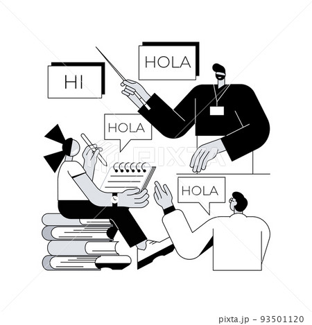 Language learning camp abstract concept vector illustration. Summer educational language program, native English speaker, improve conversational skills, training entertainment abstract metaphor. Language learning camp abstract concept vector illustration. Summer educational language program, native English speaker, improve conversational skills, training entertainment abstract metaphor. 93501120