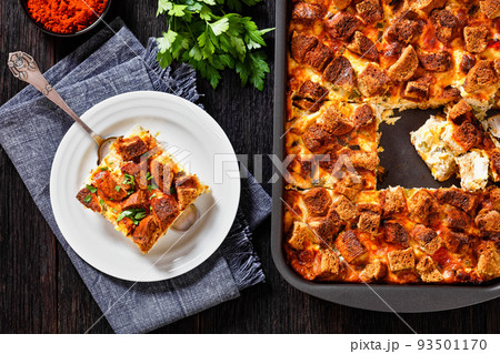 Scalloped Chicken Casserole topped with croutons Scalloped Chicken Casserole topped with croutons 93501170