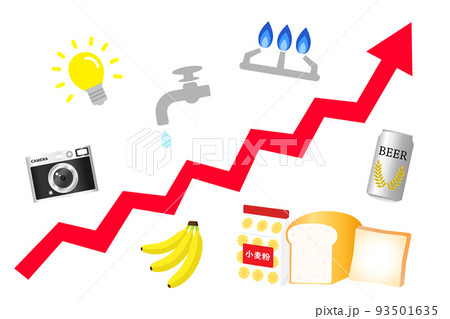 物価上昇のセットイラスト。値上げラッシュ!! 93501635
