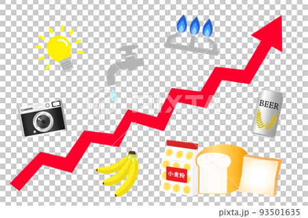 物価上昇のセットイラスト。値上げラッシュ!! 93501635