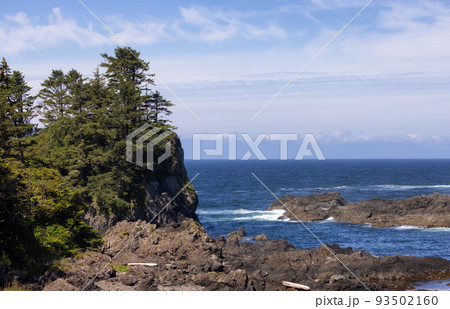 Rugged Rocks on a rocky shore on the West Coast of Pacific Ocean. 93502160