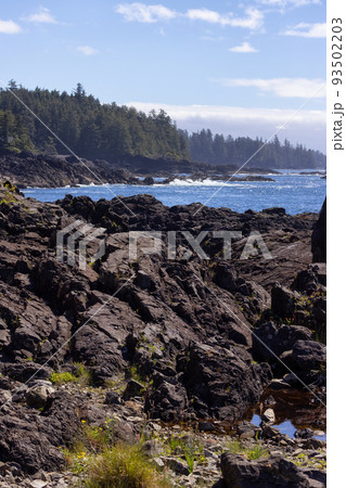 Rugged Rocks on a rocky shore on the West Coast of Pacific Ocean. Rugged Rocks on a rocky shore on the West Coast of Pacific Ocean. 93502203