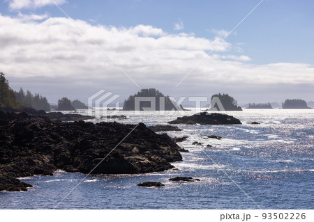 Rugged Rocks on a rocky shore on the West Coast of Pacific Ocean. 93502226