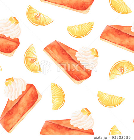 Pieces of pumpkin pie. Seamless pattern. Watercolor illustration. Isolated on a white background 93502589