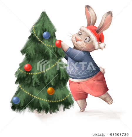 Christmas card design. Holiday illustration with hare and christmas tree Christmas card design. Holiday illustration with hare and christmas tree 93503786