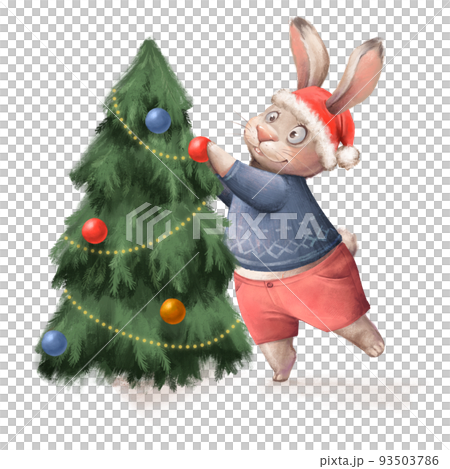 Christmas card design. Holiday illustration with hare and christmas tree Christmas card design. Holiday illustration with hare and christmas tree 93503786