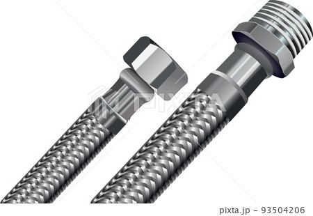 Hoses for water in a metal braid. Hoses for water in a metal braid. Vector image. Hoses for water in a metal braid. Hoses for water in a metal braid. Vector image. 93504206