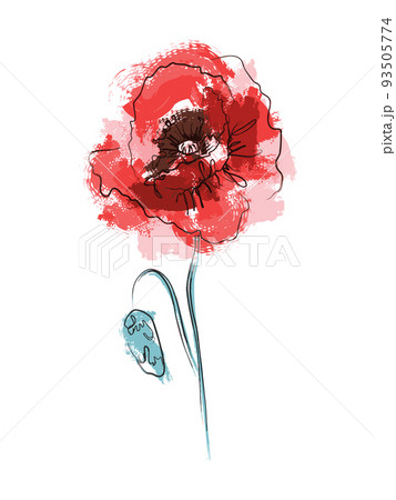 Abstract Red Poppy flower. The effect of red gouache stains. Contemporary floral art style. Suitable for posters, logos and templates. Isolated on white background Abstract Red Poppy flower. The effect of red gouache stains. Contemporary floral art style. Suitable for posters, logos and templates. Isolated on white background 93505774