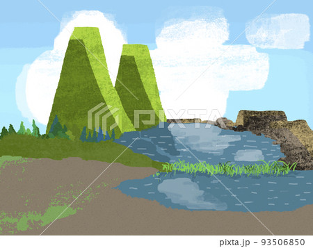 背景の素材 山と湖 テクスチャありのイラスト素材