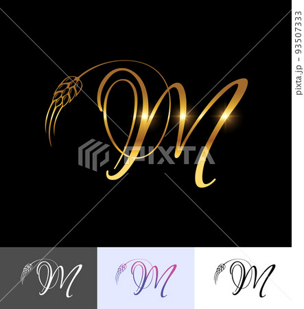 golden wheat monogram initial letter Mのイラスト素材 [93507333