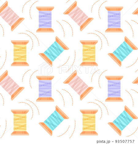 Seamless pattern, sewing spools of thread and stitches on a white background. Print, textile, vector 93507757