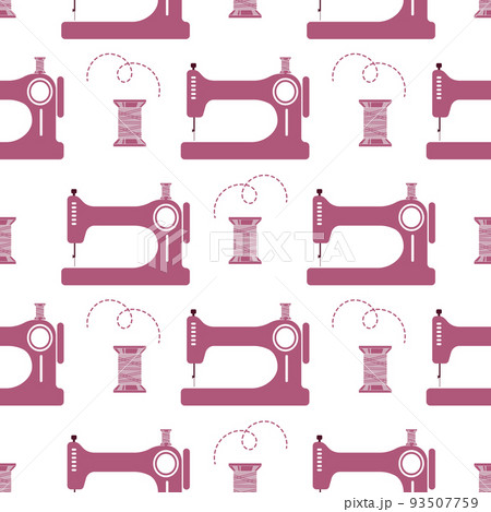 Seamless pattern, sewing machines and spools of threads on a white background. Print, textile, vector Seamless pattern, sewing machines and spools of threads on a white background. Print, textile, vector 93507759