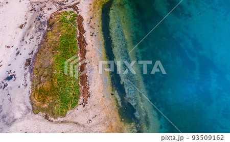 Pollution and dirt from the sea water, seen from above. Ecological pollution concept 93509162