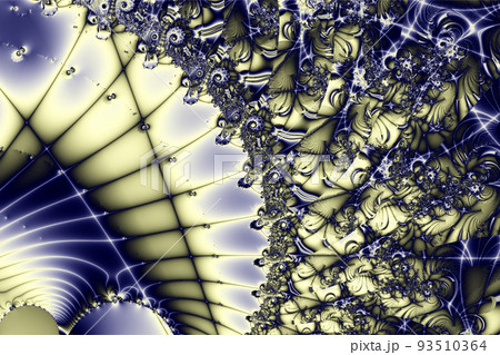 bright abstract blue-yellow pattern from lines of weaves and flowers, background, design 93510364