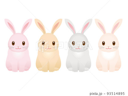 4匹の座るかわいいうさぎのキャラクター 93514895