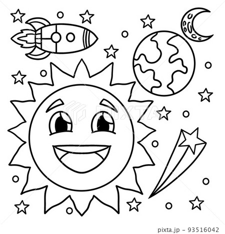 Happy Sun In Space Coloring Page for Kids 93516042