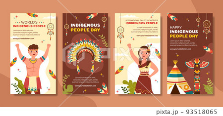 World Indigenous Peoples Day Social Media Stories Template Hand Drawn Cartoon Flat Illustration 93518065
