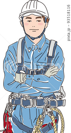 フルハーネス型墜落制止用器具着用_現場作業員_カラー_ 腕組み_上半身 フルハーネス型墜落制止用器具着用_現場作業員_カラー_ 腕組み_上半身 93518116