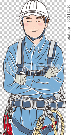 佩戴全吊帶式防墜落裝置_現場作業人員_顏色_手臂折疊_上半身 93518116