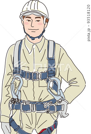 フルハーネス型墜落制止用器具着用_現場作業員_カラー_ 片手を腰_上半身 フルハーネス型墜落制止用器具着用_現場作業員_カラー_ 片手を腰_上半身 93518120