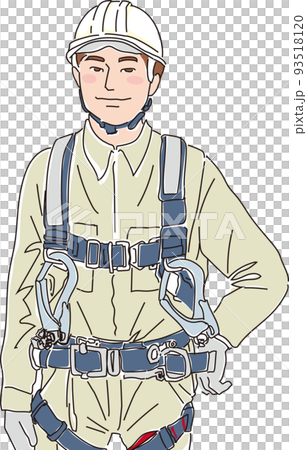 フルハーネス型墜落制止用器具着用_現場作業員_カラー_ 片手を腰_上半身 フルハーネス型墜落制止用器具着用_現場作業員_カラー_ 片手を腰_上半身 93518120