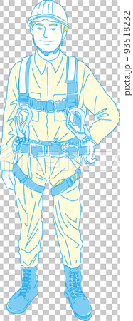 佩戴全吊帶式防墜器_現場作業人員_黃青色_單手扶腰_全身圖 93518232