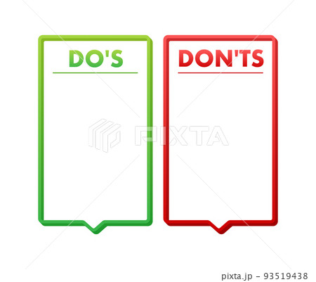 Do s and Don ts button. Flat simple thumb up symbol minimal round logotype element set. Vector illustration. Do s and Don ts button. Flat simple thumb up symbol minimal round logotype element set. Vector illustration. 93519438