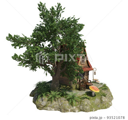 Forest fairy house 3d illustration isolated white background Forest fairy house 3d illustration isolated white background 93521078