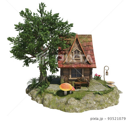 Forest fairy house 3d illustration isolated white background Forest fairy house 3d illustration isolated white background 93521079
