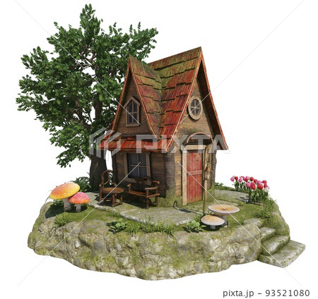 Forest fairy house 3d illustration isolated white background Forest fairy house 3d illustration isolated white background 93521080