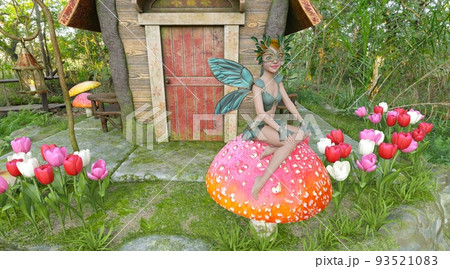 Forest fairy and her house 3d illustration Forest fairy and her house 3d illustration 93521083