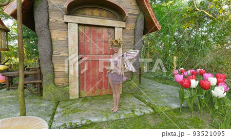 Forest fairy and her house 3d illustration Forest fairy and her house 3d illustration 93521095