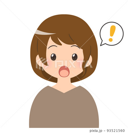 びっくりする 茶髪の女性のバストアップイラスト  93521560