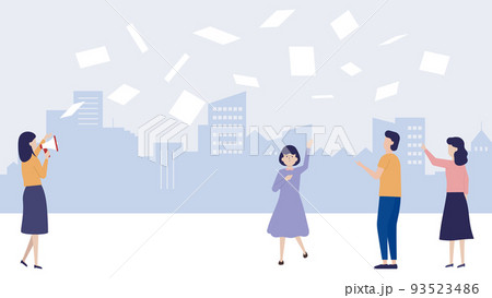 ビラ配り・チラシ配り・宣伝・広告・サンプリング・ポスティングのイラスト素材 93523486