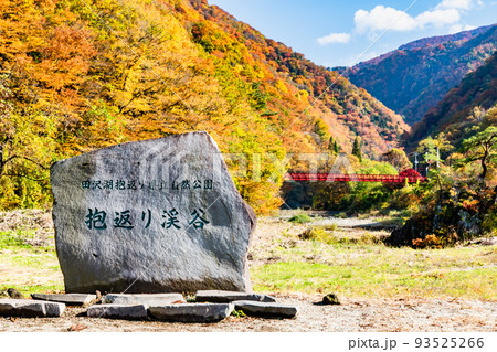 秋田県仙北市　紅葉に染まる抱返り渓谷 93525266