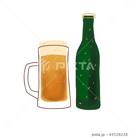 Mug of beer and green bottle stylized illustration Mug of beer and green bottle stylized illustration 93526226