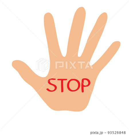 Stop inscription on hand. Blocking gesture. Failure refuse rejection sign. Vector illustration Stop inscription on hand. Blocking gesture. Failure refuse rejection sign. Vector illustration 93526848