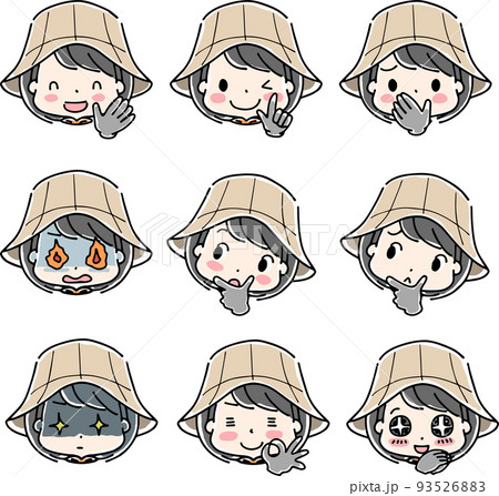 畑や庭で作業する女性のいろいろな顔の表情 93526883