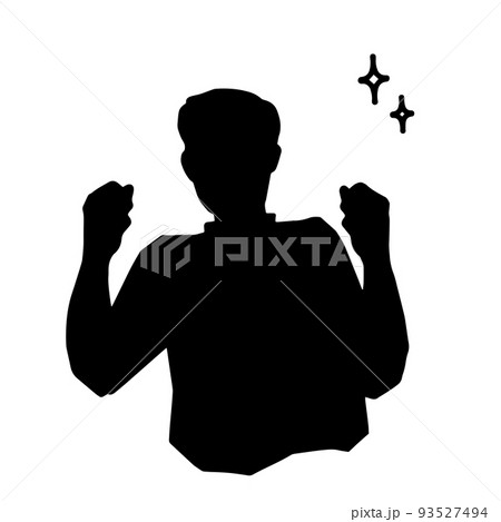 一生懸命励まし応援するシルエットの男性　黒 93527494
