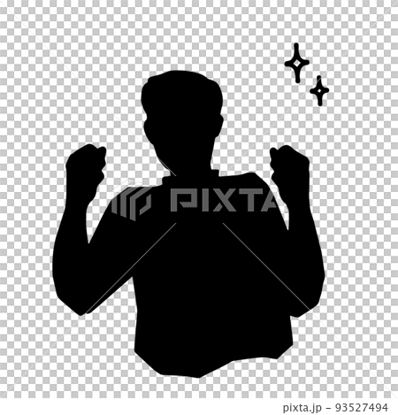 一生懸命励まし応援するシルエットの男性　黒 93527494