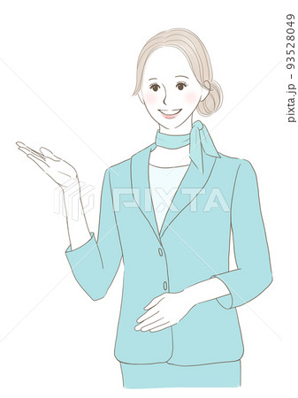 案内ポーズをするスーツの女性 93528049