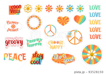 Collection of retro stickers. Vintage style 1970. Vector illustration. 93528150