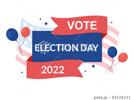 Election Day Political Hand Drawn Cartoon Flat Illustration with Voters Casting Ballots at Polling Place in United States Suitable for Poster or Campaign 93528231
