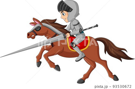 Cartoon knight riding a horse with lance 93530672
