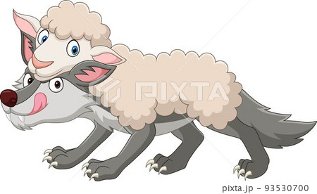 Cartoon funny wolf in sheep clothing 93530700