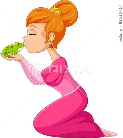 Cartoon princess kissing a frog 93530717