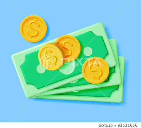3D Dollar Banknote and Gold Coin Icon 3D Dollar Banknote and Gold Coin Icon 93531656