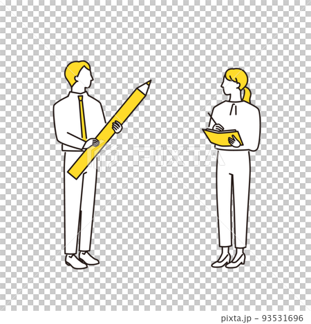 一個有鉛筆的商人和一個填寫筆記本的女商人 93531696